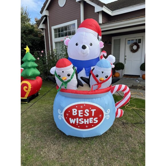🆕6FT Christmas Inflatable Polar Bear Penguin Hot Cocoa Mug Outdoor Decoration - Picture 2 of 9